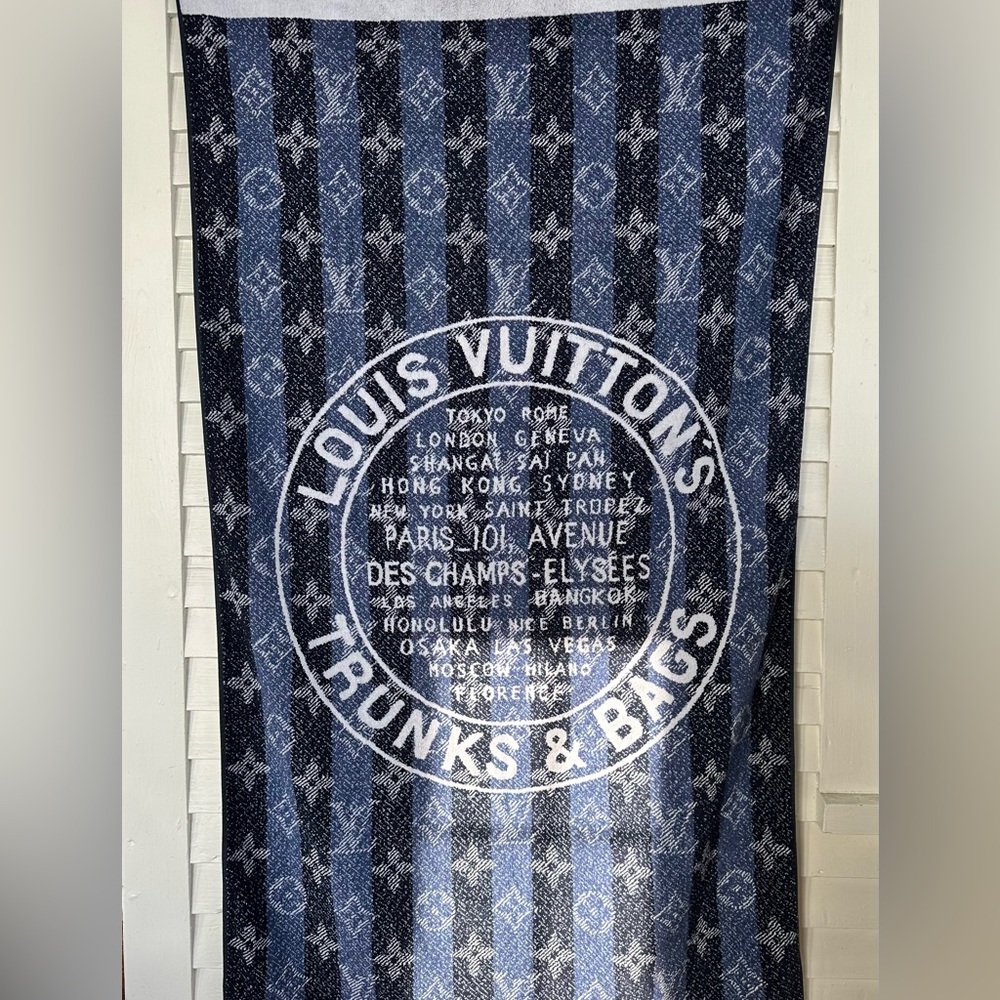 Louis Vuitton Large Cotton Beach Towel Trunks & Bags city names inside medallion